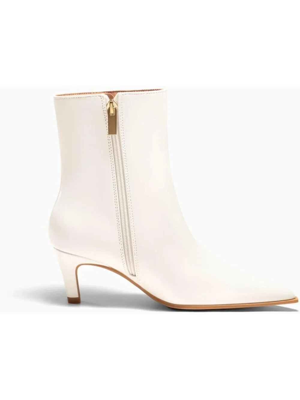 Women Cream White Pu Kitten Heel Faux Leather Pointed Toe Side Zipper Ankle Boot